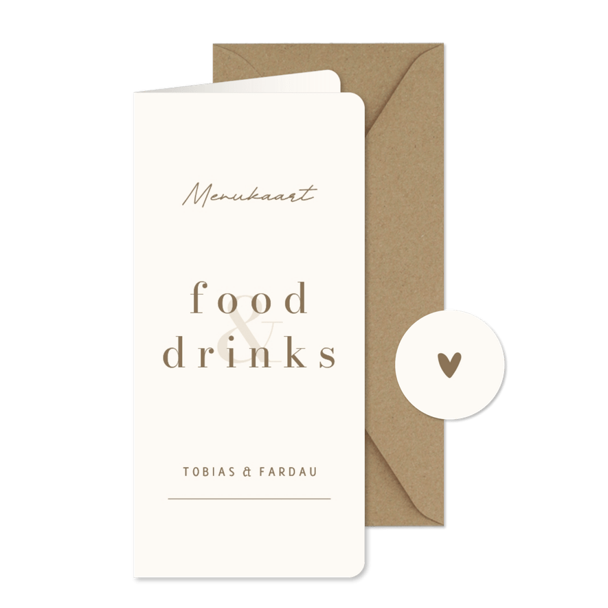 Menukaart modern food & drinks beige met bruin  - Kaartimpressie