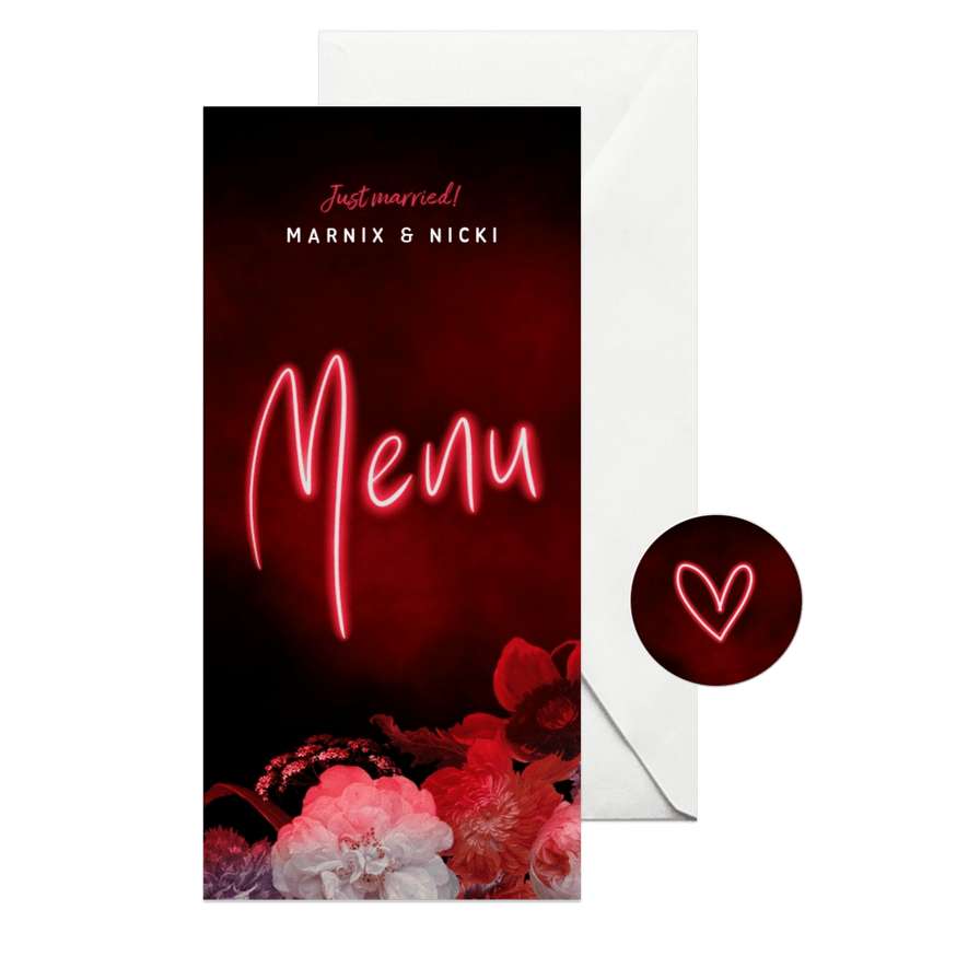 Menukaart neon bloemen - Kaartimpressie