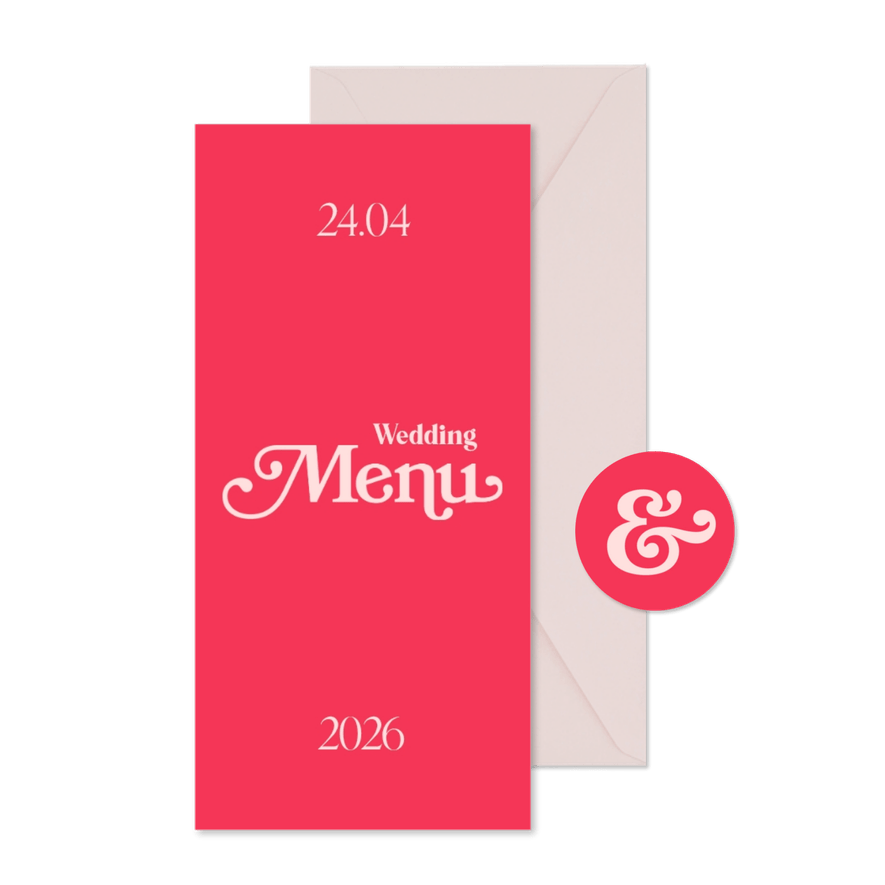 Menukaart retro roze hip bruiloft - Kaartimpressie