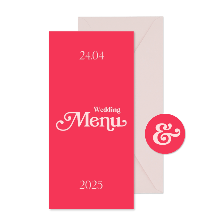 Menukaart retro roze hip bruiloft - Kaartimpressie