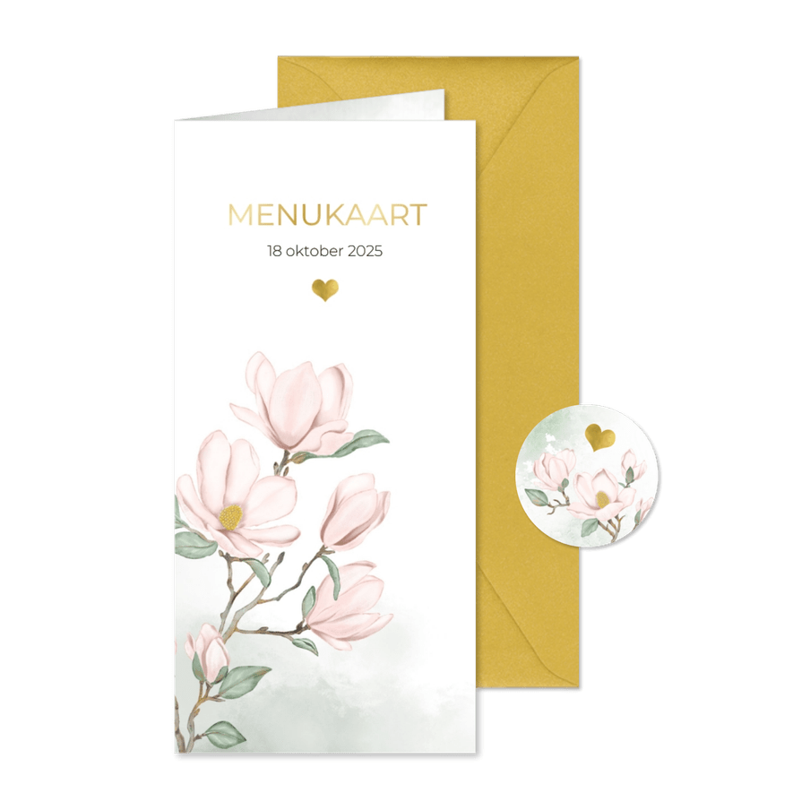 Menukaart roze Magnolia bloemen - Kaartimpressie