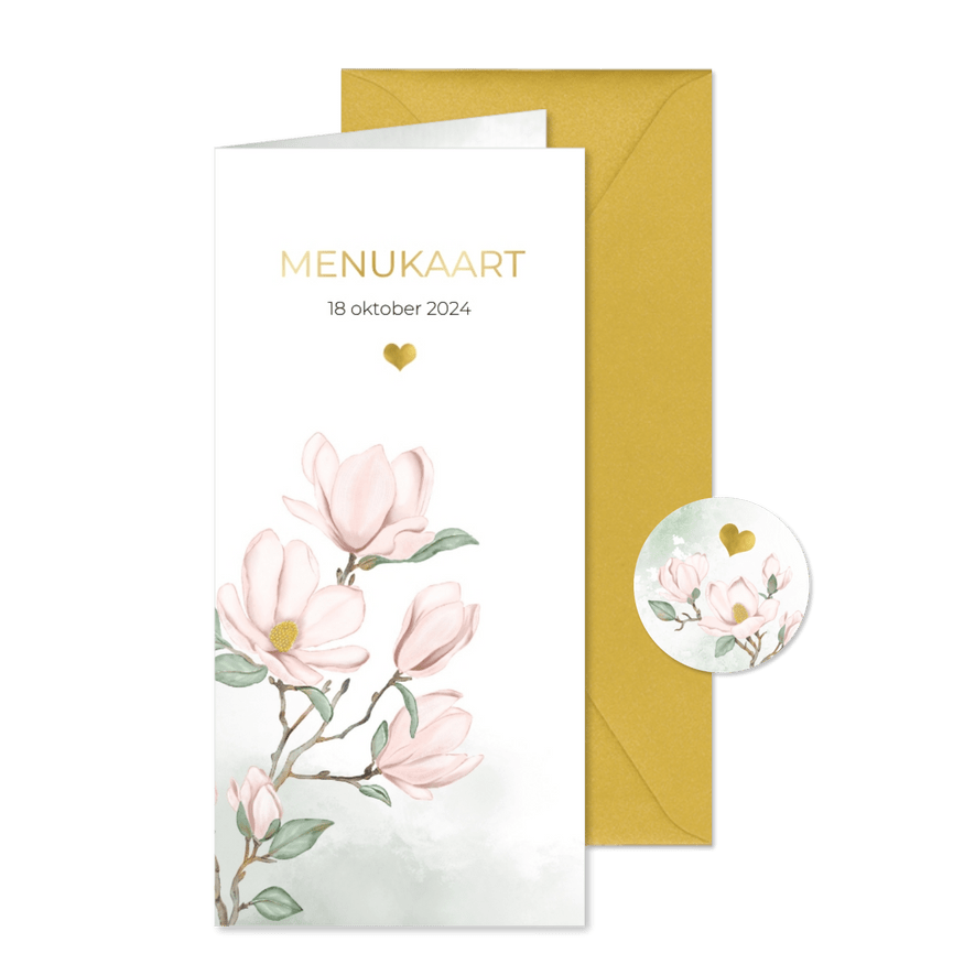 Menukaart roze Magnolia bloemen - Kaartimpressie