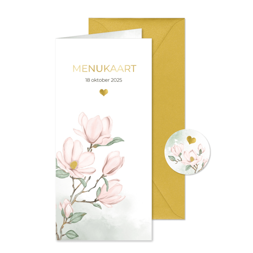 Menukaart roze Magnolia bloemen - Kaartimpressie