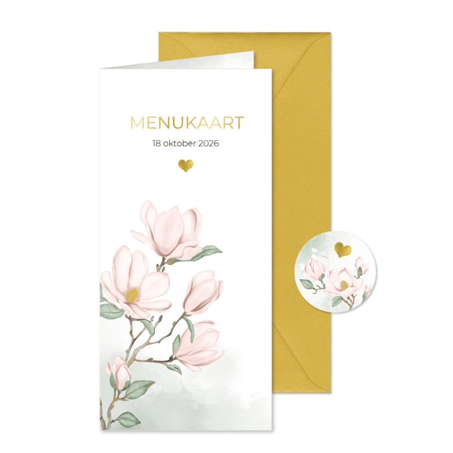 Menukaart roze Magnolia bloemen - Kaartimpressie