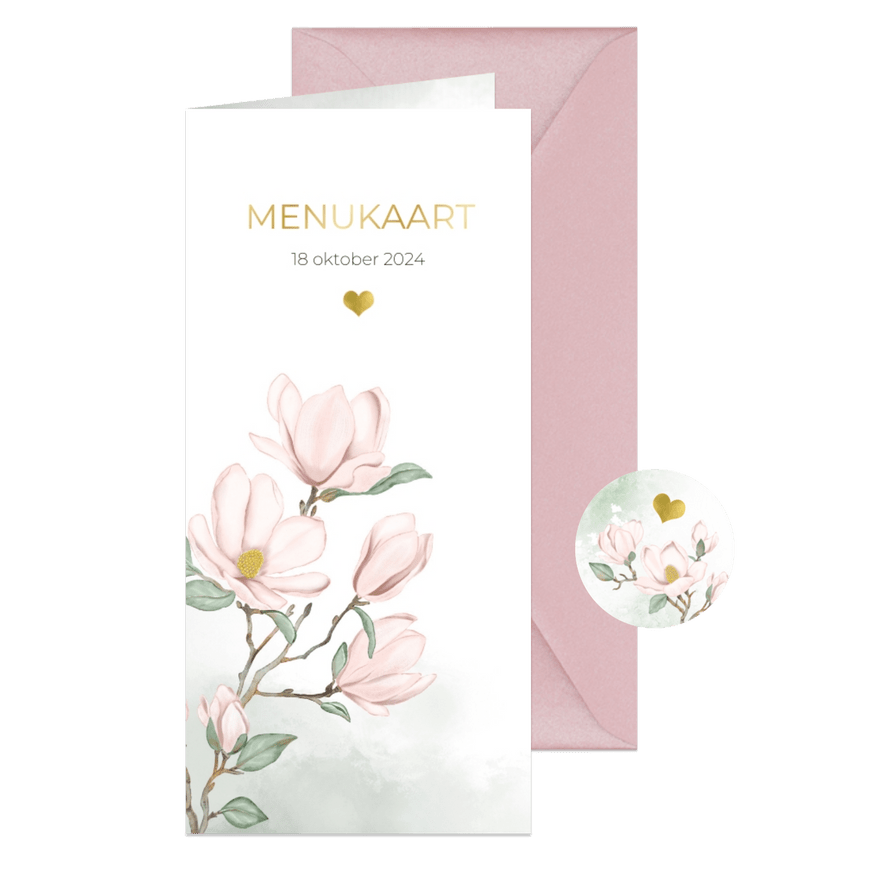 Menukaart roze Magnolia bloemen - Kaartimpressie