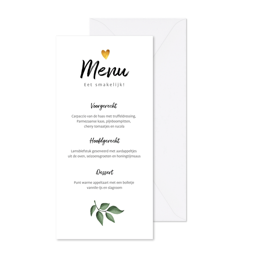Menukaart stijlvol botanisch bohemian met goudaccenten - Kaartimpressie