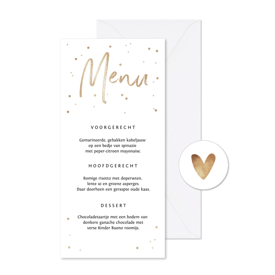 Menukaart stijlvol goud confetti en typografie - Kaartimpressie