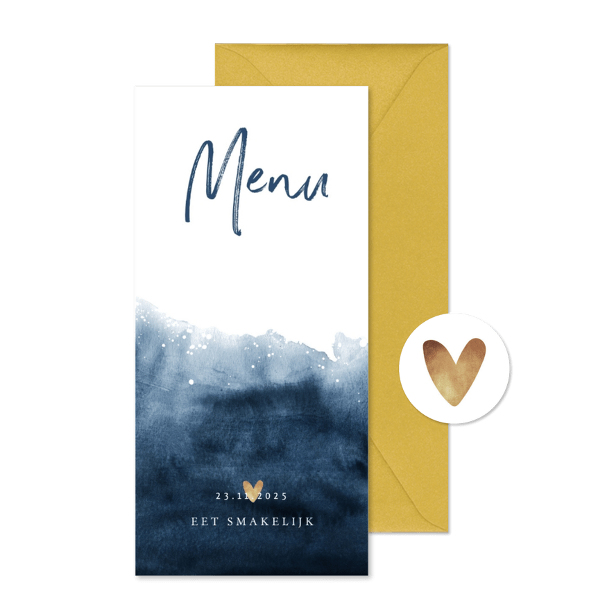 Menukaart stijlvol met inkt en goudaccent - Kaartimpressie