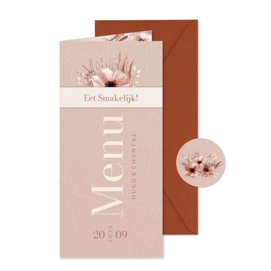 Menukaart stijlvol typografisch botanisch met wikkel effect - Kaartimpressie
