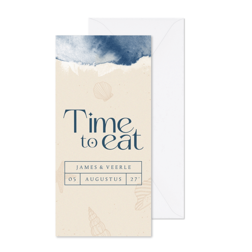Menukaart strand waterverf schelpen - Kaartimpressie
