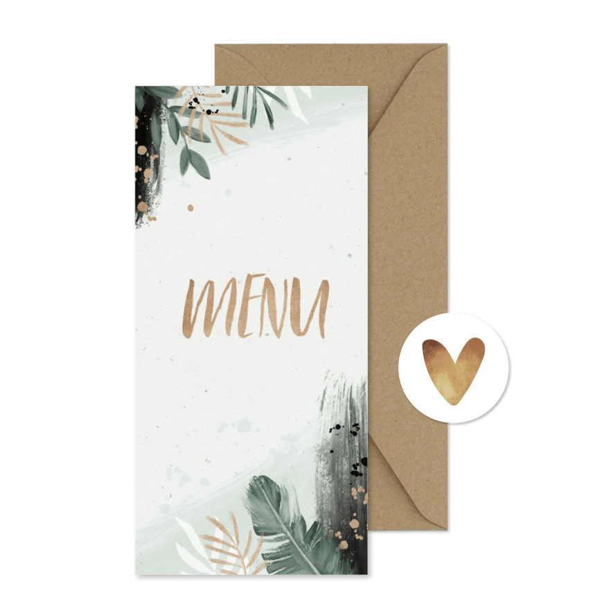 Menukaart trouwen botanisch goud waterverf - Kaartimpressie