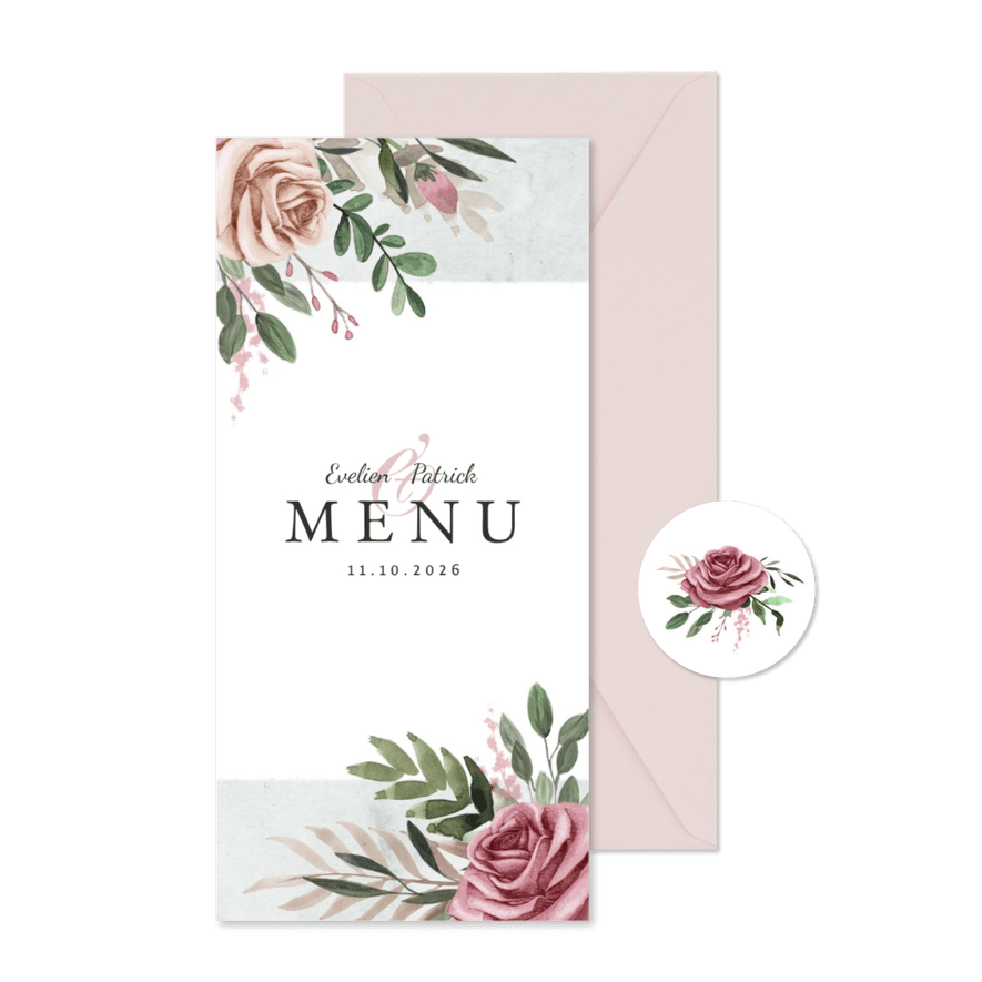 Menukaart trouwen vintage bohemian bloemen - Kaartimpressie