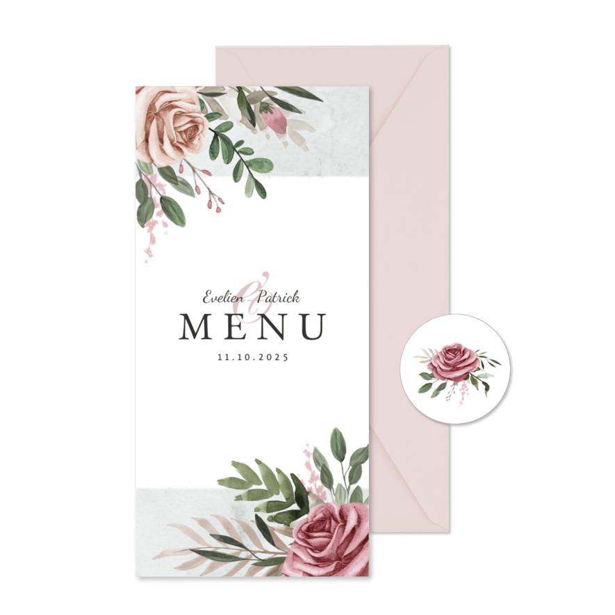 Menukaart trouwen vintage bohemian bloemen - Kaartimpressie