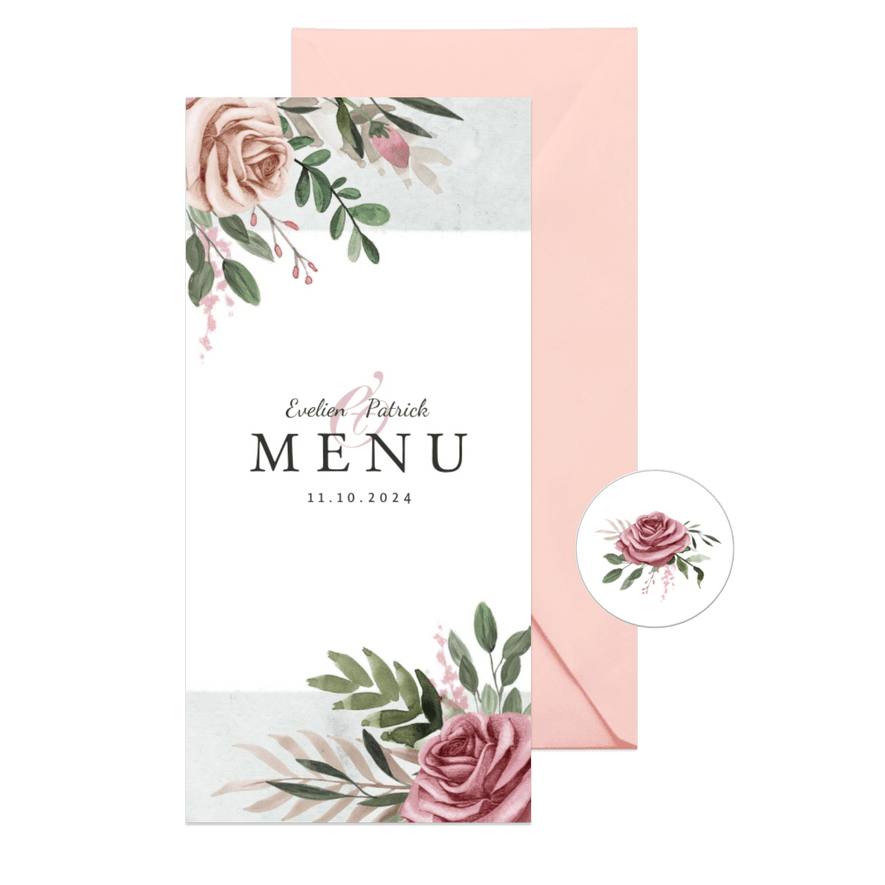 Menukaart trouwen vintage bohemian bloemen - Kaartimpressie