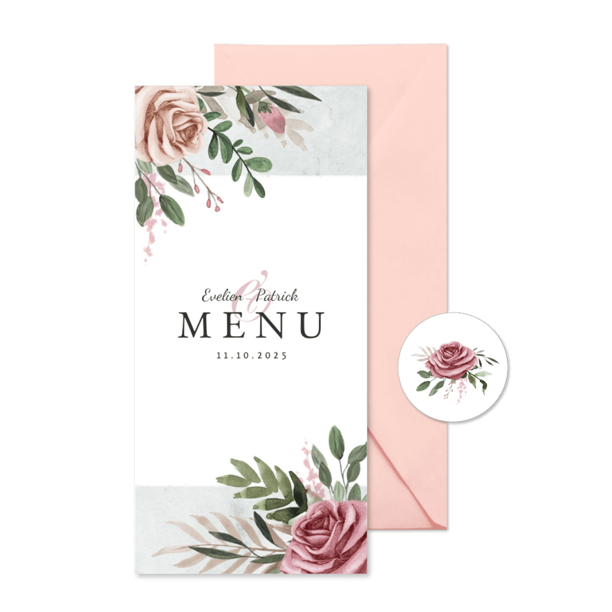 Menukaart trouwen vintage bohemian bloemen - Kaartimpressie