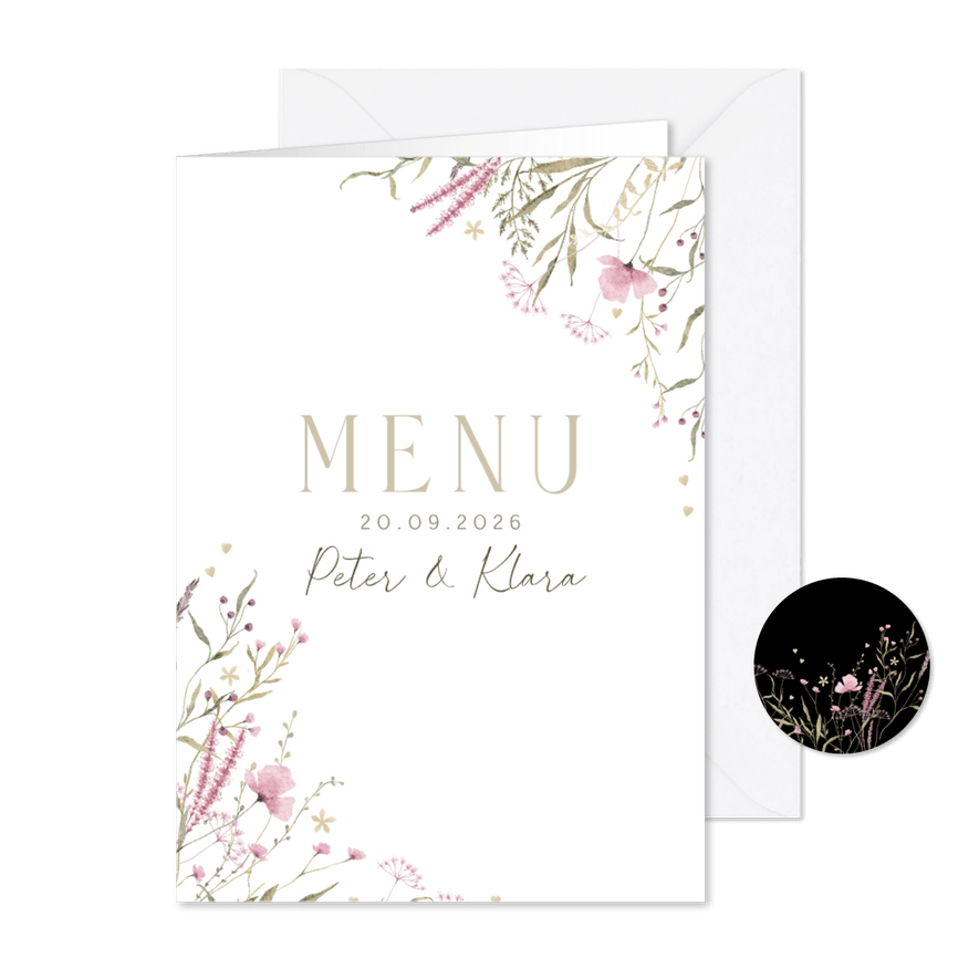 Menukaart veldbloemen  - Kaartimpressie