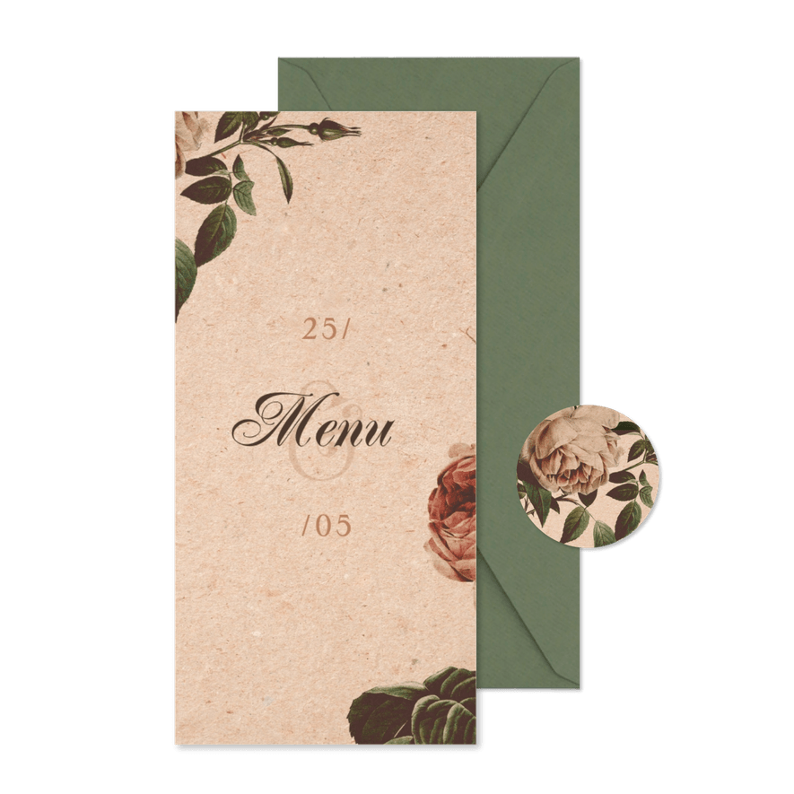 Menukaart vintage met bloemen - Kaartimpressie