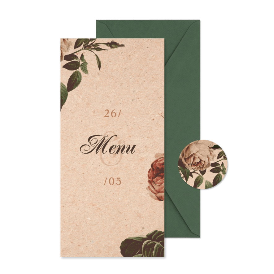 Menukaart vintage met bloemen - Kaartimpressie