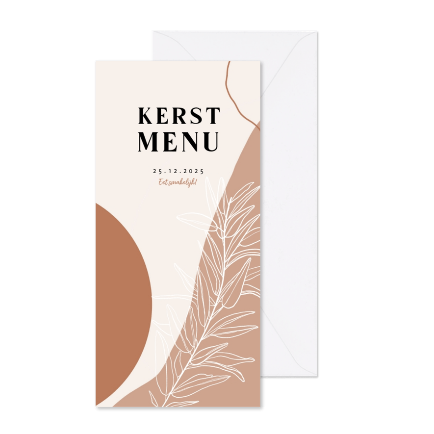 Menukaart voor kerst in natuurtinten organische vormen - Kaartimpressie