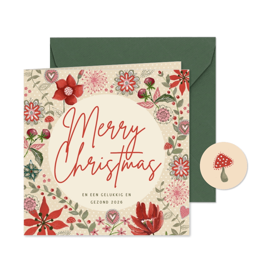 Merry Christmas Bloemen - Kaartimpressie