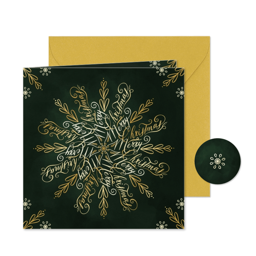 Merry christmas sneeuwvlok typografie met goudfolie - Kaartimpressie
