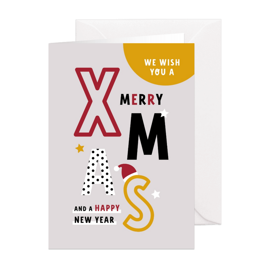 Merry Xmas hippe typografie  - Kaartimpressie