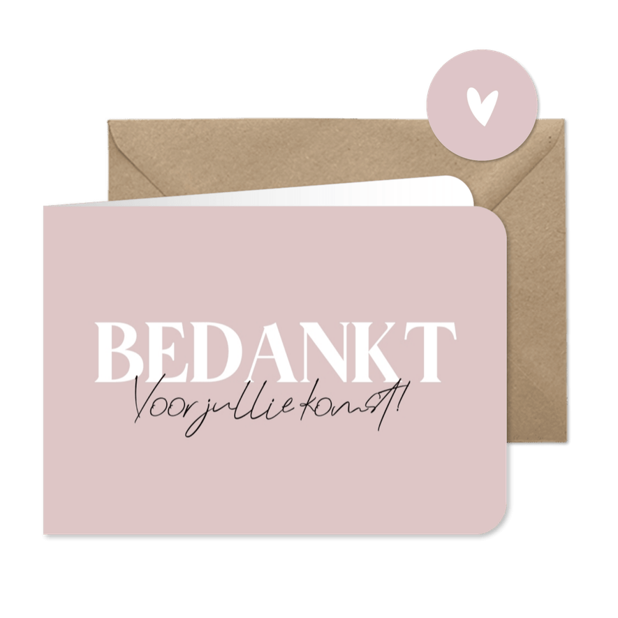 Minimalistisch bedankkaartje bruiloft met grote tekst - Kaartimpressie