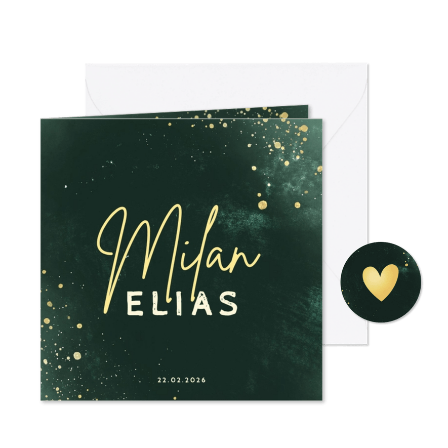 Minimalistisch geboortekaartje donkergroen stijlvol - Kaartimpressie