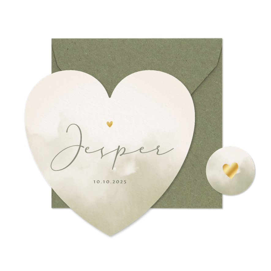 Minimalistisch geboortekaartje jongen groene waterverf - Kaartimpressie