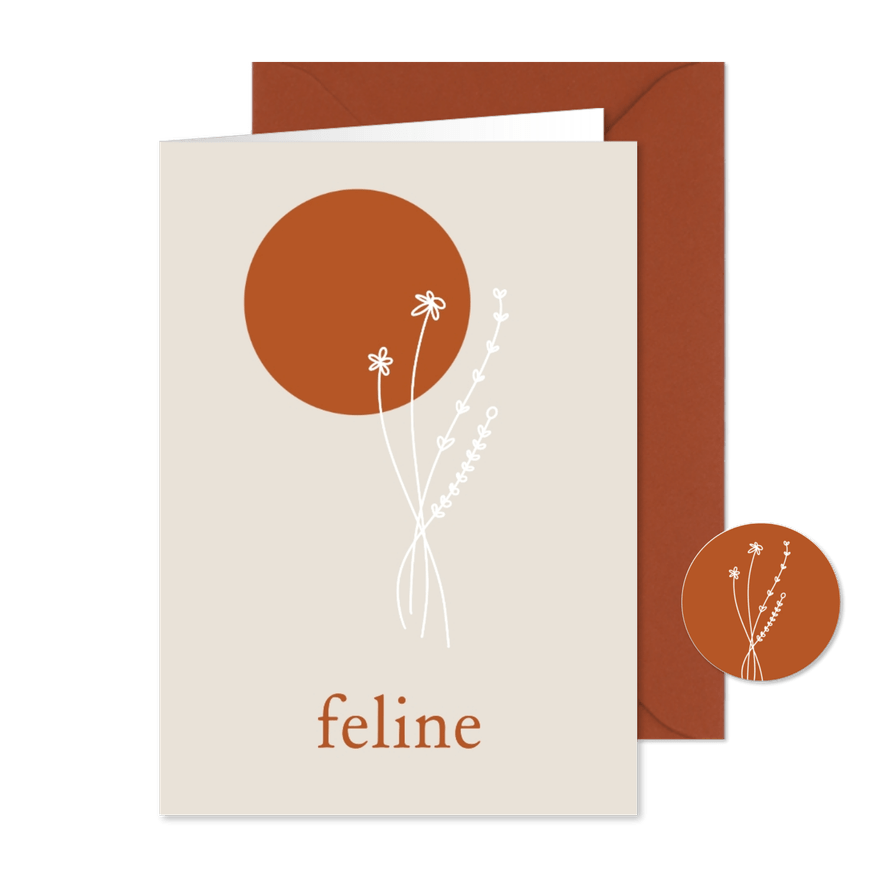 Minimalistisch geboortekaartje met lijntekening bloem - Kaartimpressie