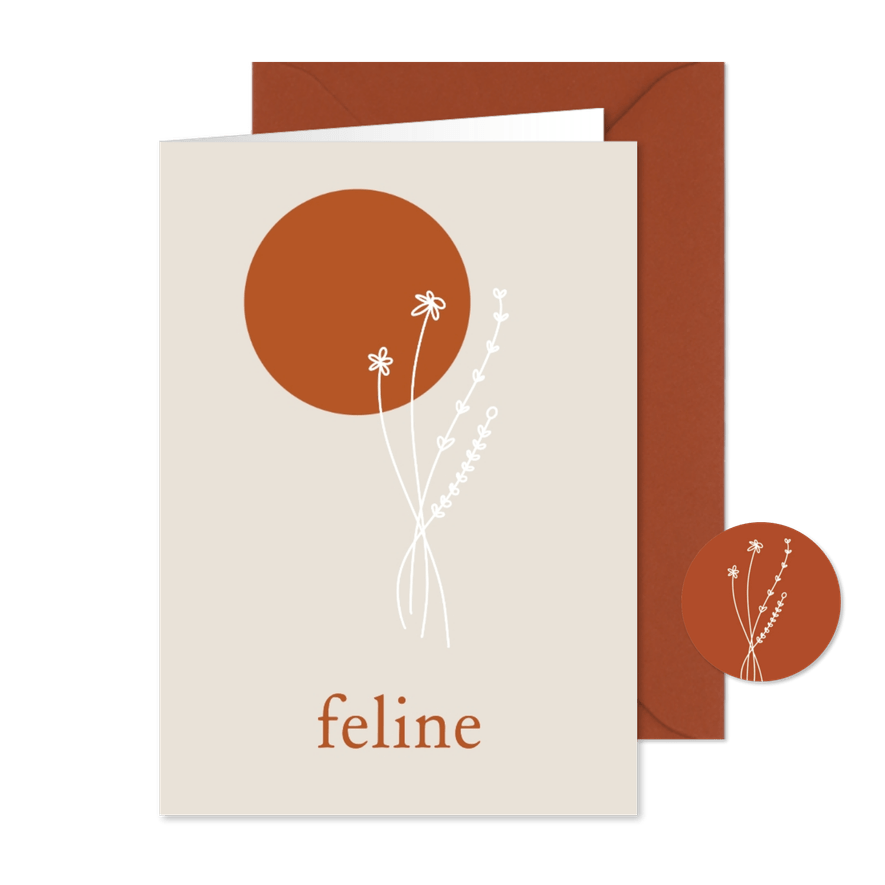 Minimalistisch geboortekaartje met lijntekening bloem - Kaartimpressie