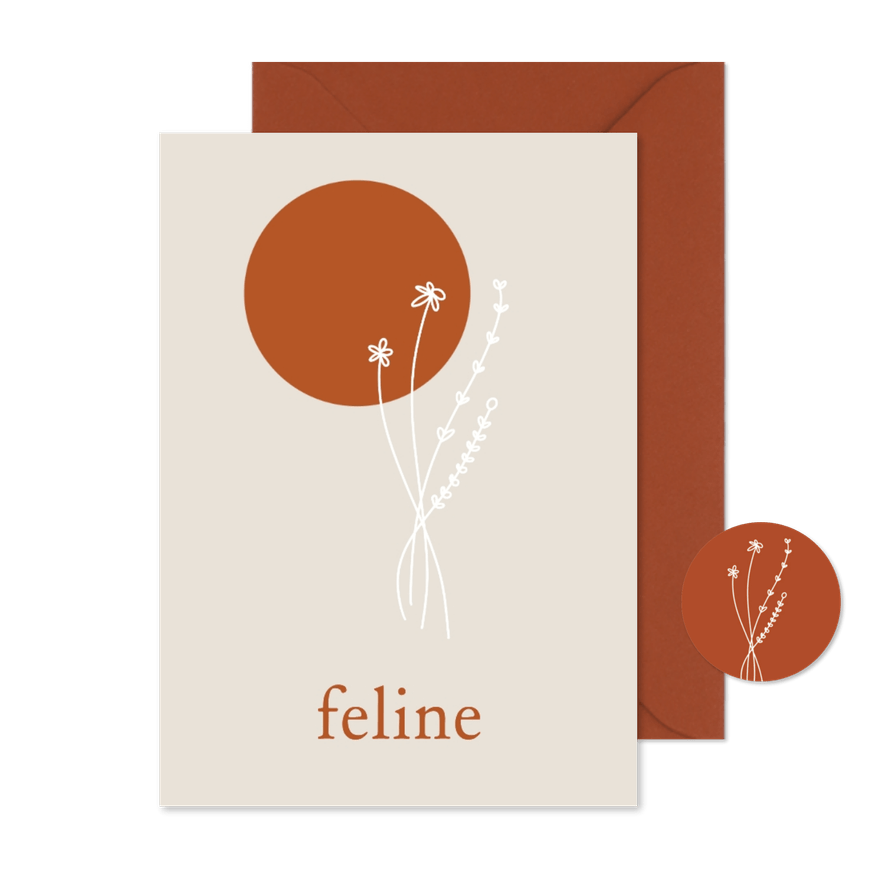 Minimalistisch geboortekaartje met lijntekening bloem - Kaartimpressie