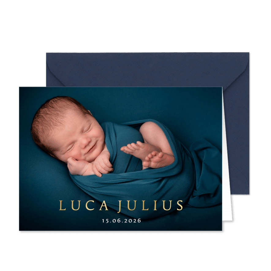 Minimalistisch geboortekaartje stijlvolle grote foto - Kaartimpressie