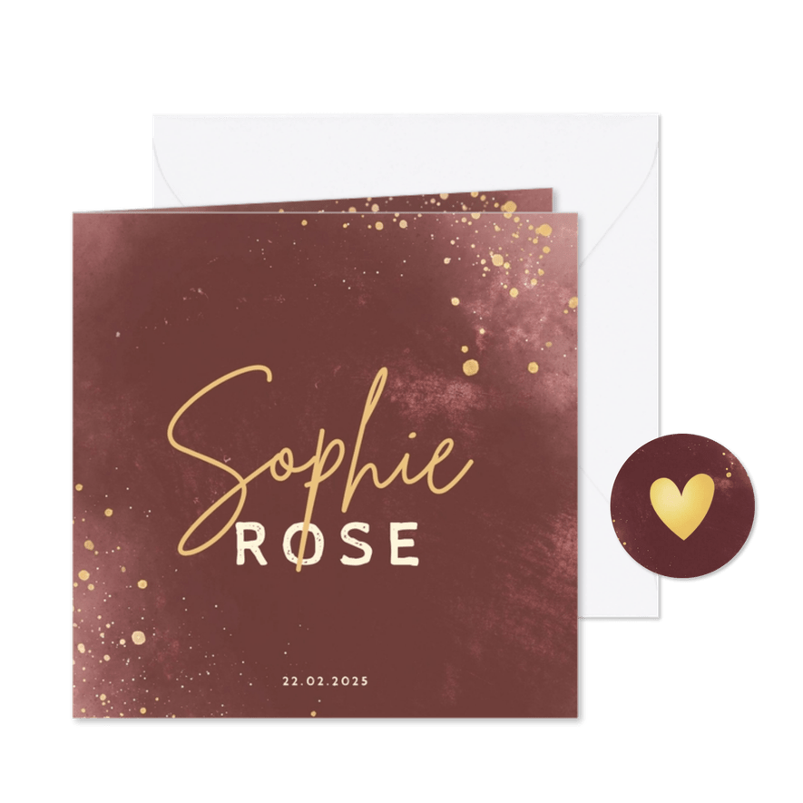 Minimalistisch geboortekaartje terra roze stijlvol - Kaartimpressie