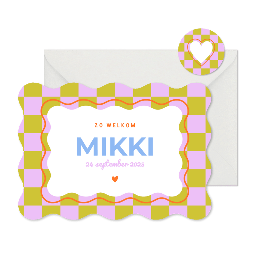 Minimalistisch geboortekaartje unisex met blokjes en wave - Kaartimpressie