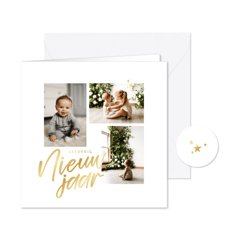 Minimalistisch kerstkaartje fotocollage gelukkig nieuwjaar - Kaartimpressie