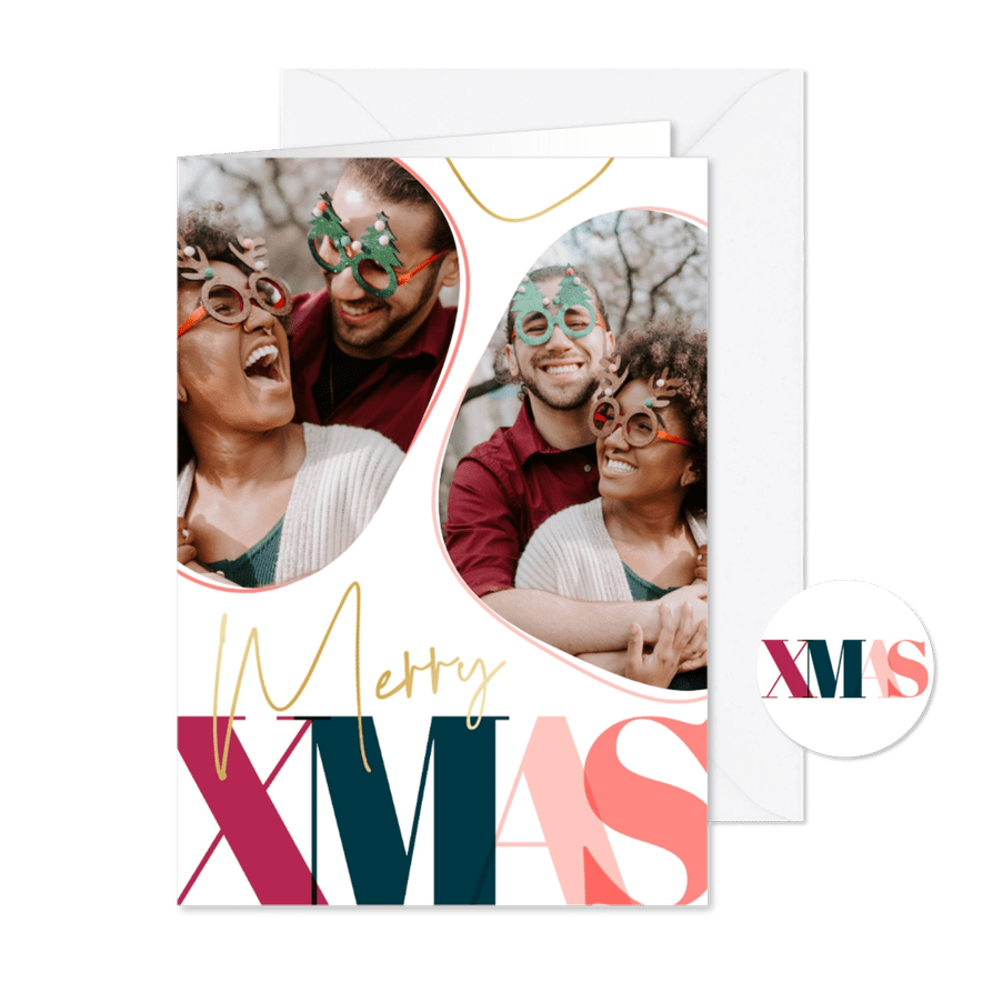 Minimalistisch kerstkaartje wit xmas abstract met foto - Kaartimpressie