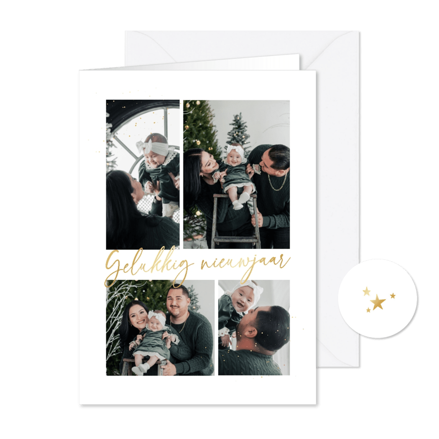 Minimalistisch nieuwjaarskaartje fotocollage goud - Kaartimpressie