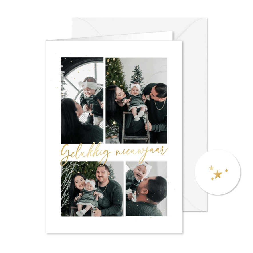 Minimalistisch nieuwjaarskaartje fotocollage goud - Kaartimpressie