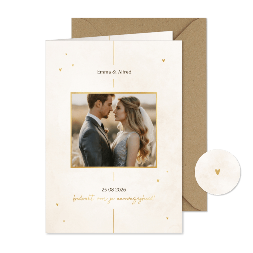 Minimalistische bedankkaart met gouden details - Kaartimpressie