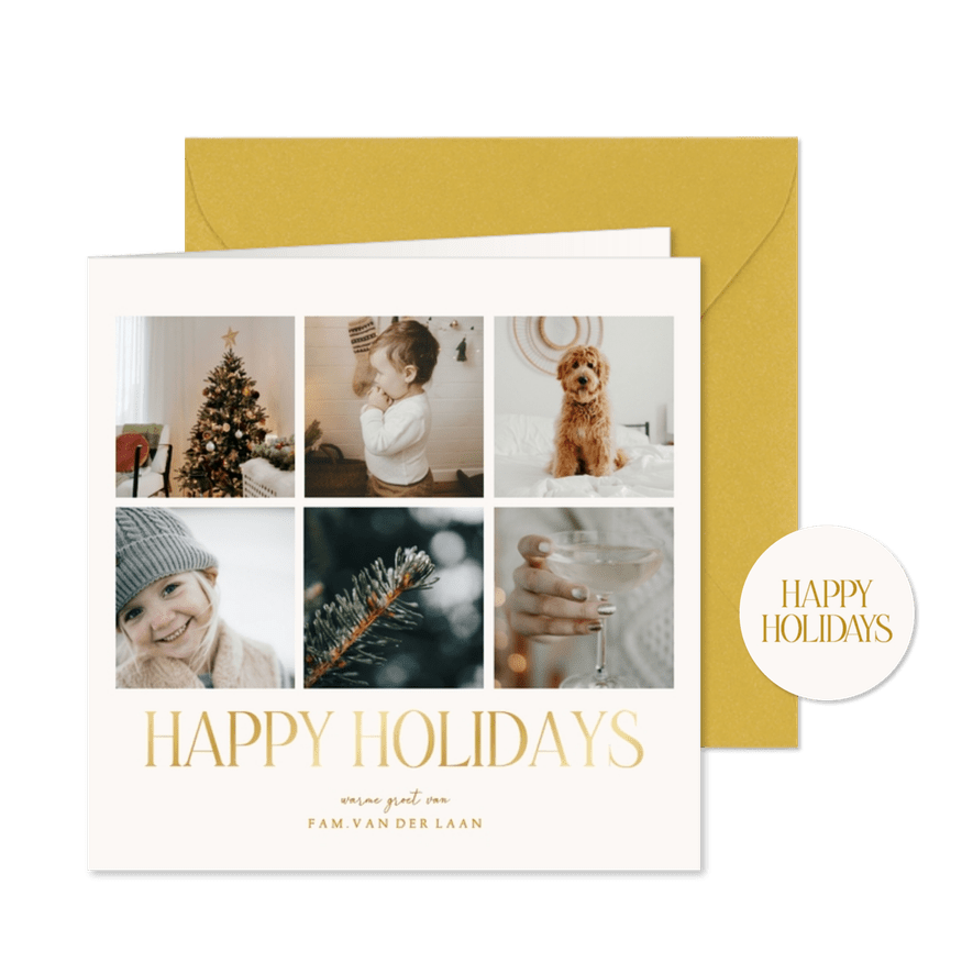 Minimalistische fotocollage kerstkaarten met goudfolie - Kaartimpressie