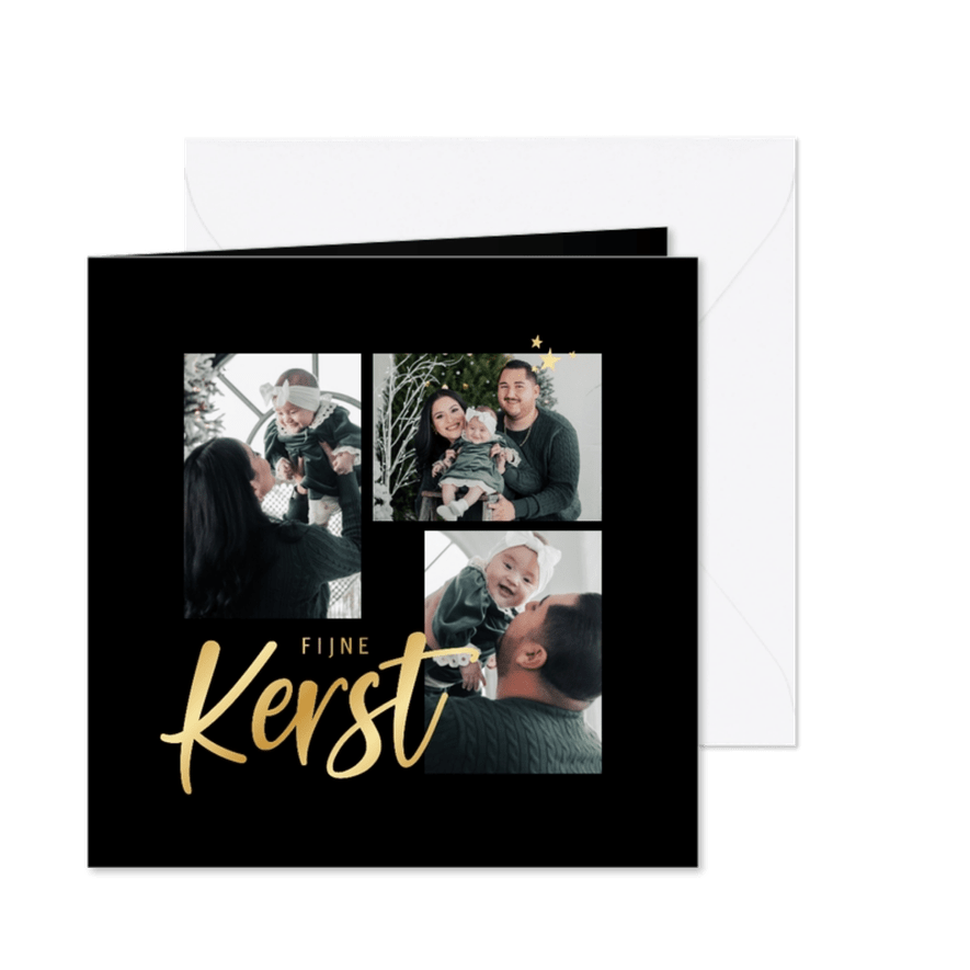 Minimalistische kerstkaart fotocollage fijne kerst zwart - Kaartimpressie