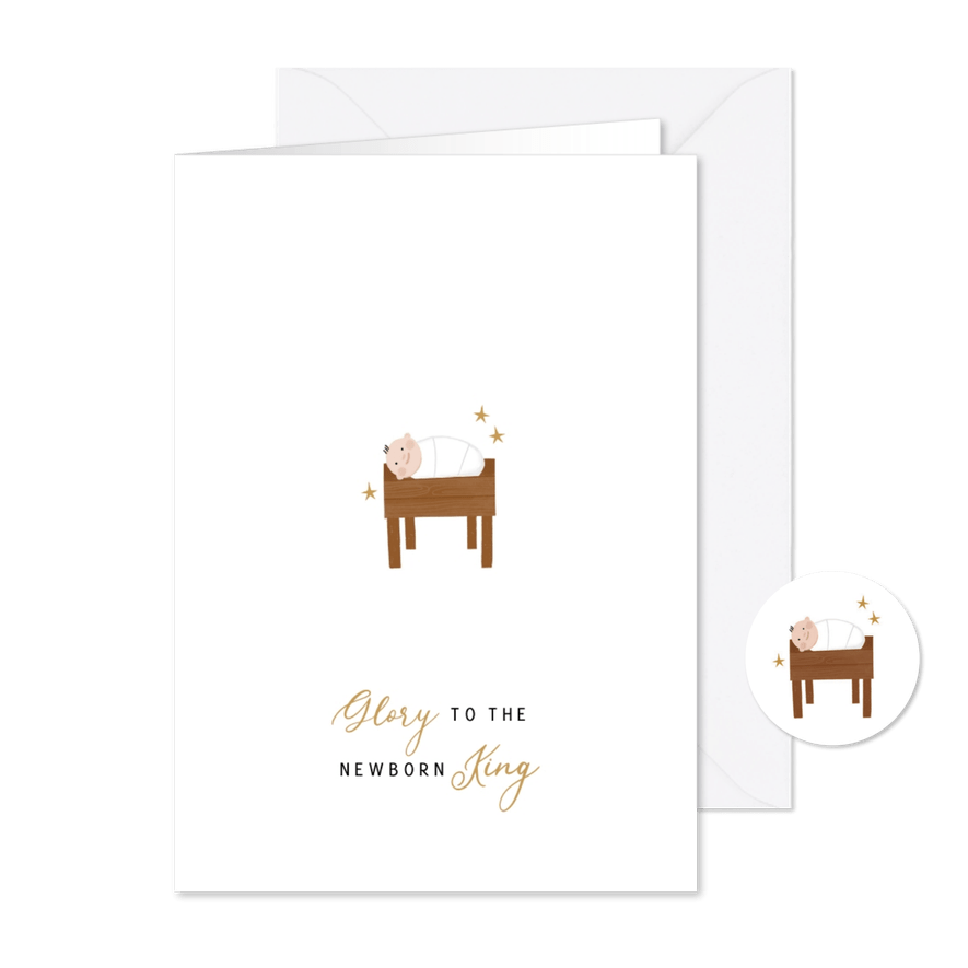 Minimalistische kerstkaart Glory to the newborn King kribbe - Kaartimpressie