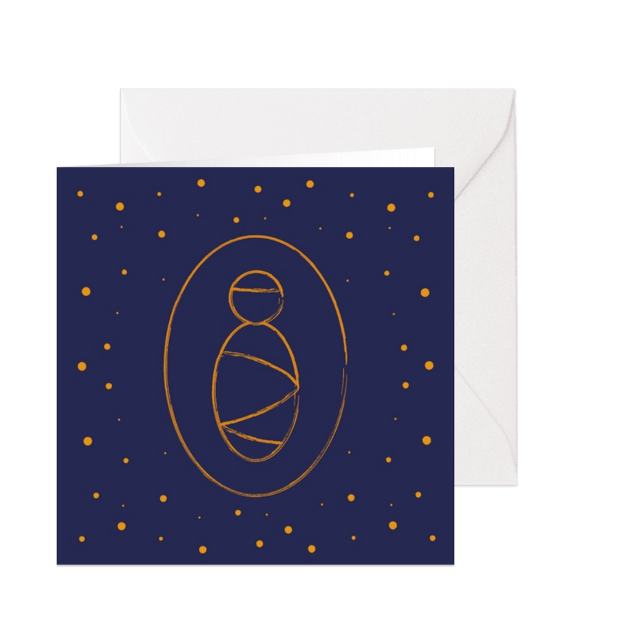 Minimalistische kerstkaart met illustratie van baby Jezus - Kaartimpressie