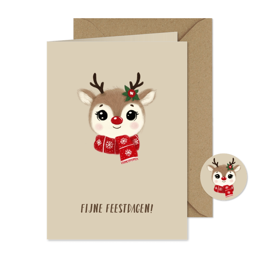 Minimalistische kerstkaart met rendier - Kaartimpressie