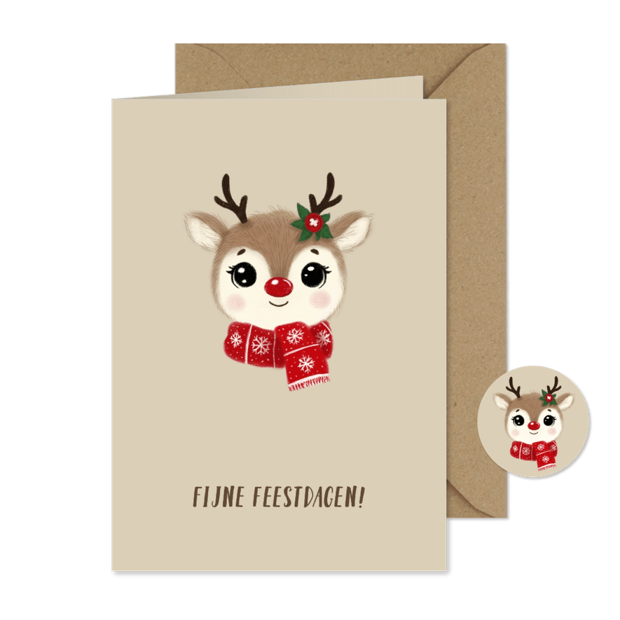 Minimalistische kerstkaart met rendier - Kaartimpressie