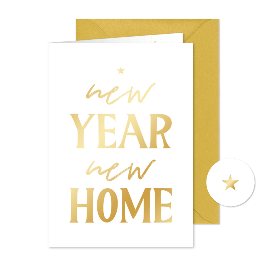 Minimalistische kerstkaart verhuizen new year new home goud - Kaartimpressie