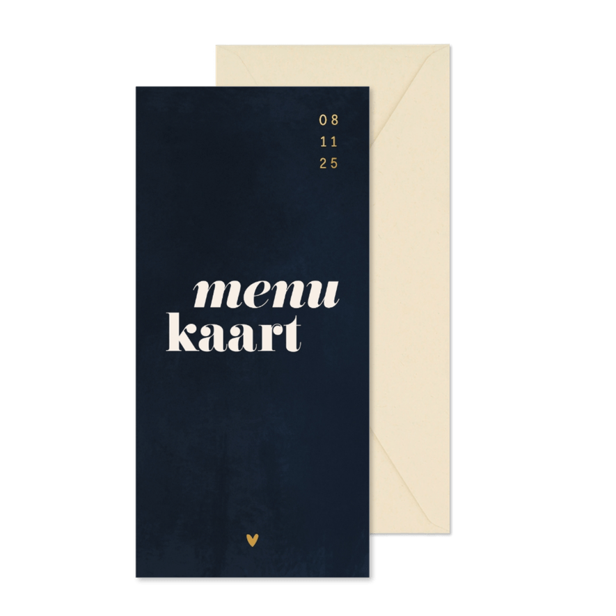 Minimalistische menukaart bruiloft donkerblauw waterverf - Kaartimpressie