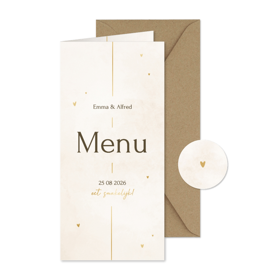 Minimalistische menukaart met gouden details - Kaartimpressie