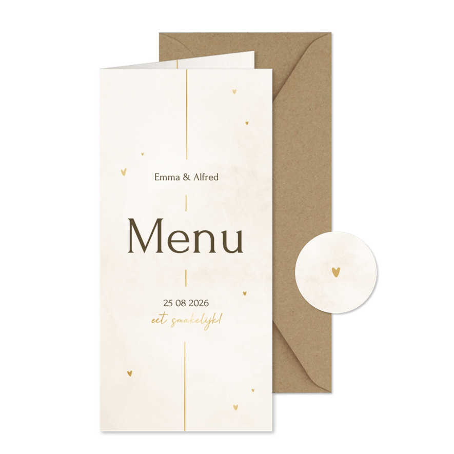 Minimalistische menukaart met gouden details - Kaartimpressie